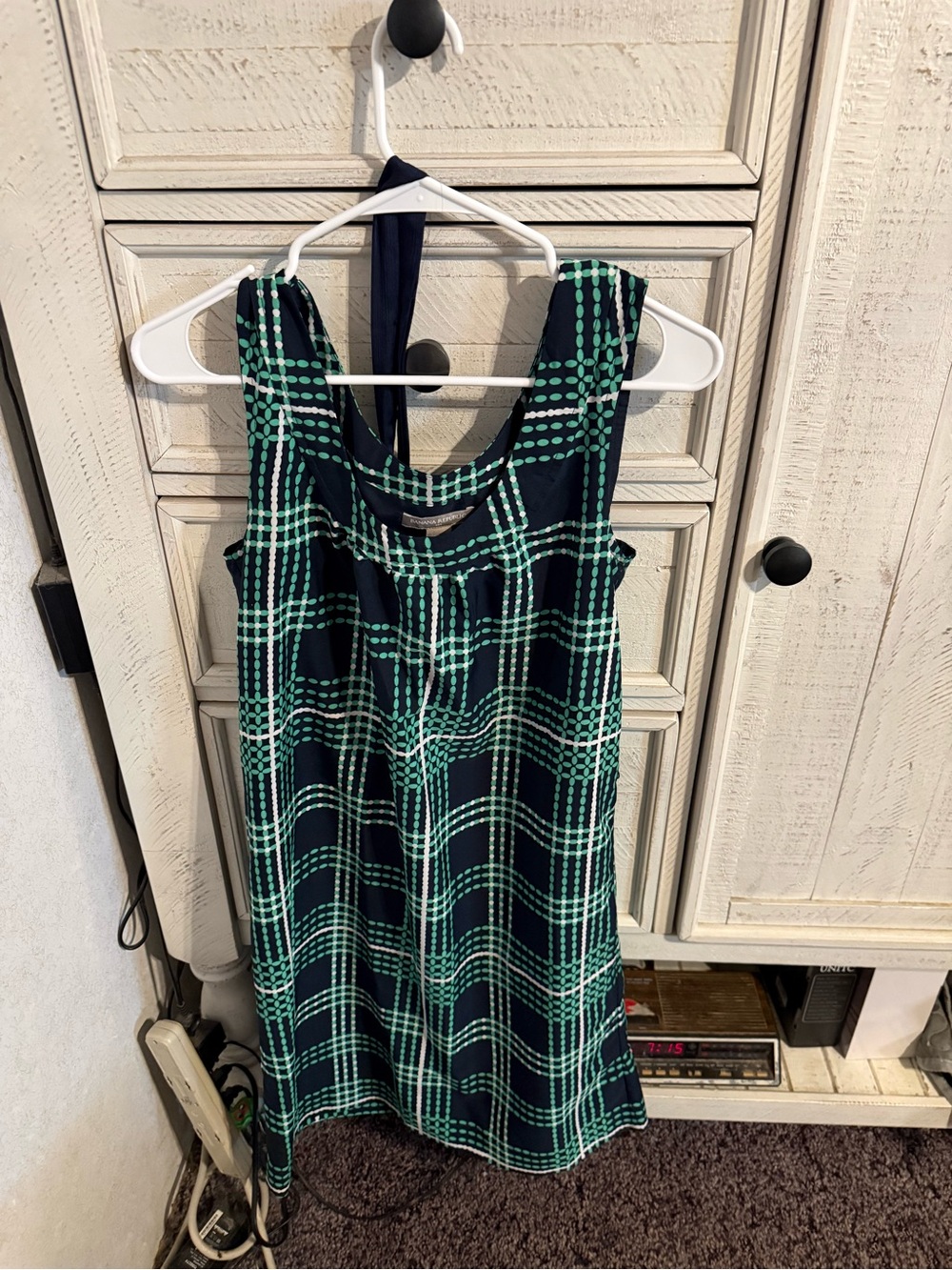 Banana Republic Navy and Green Plaid Midi Dress
